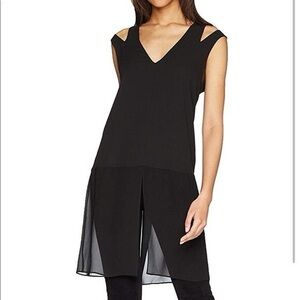 BCBG MAXAZRIA BLACK SILK CUTOUT SHOULDERS FRONT SLIT TUNIC/DRESS XXS